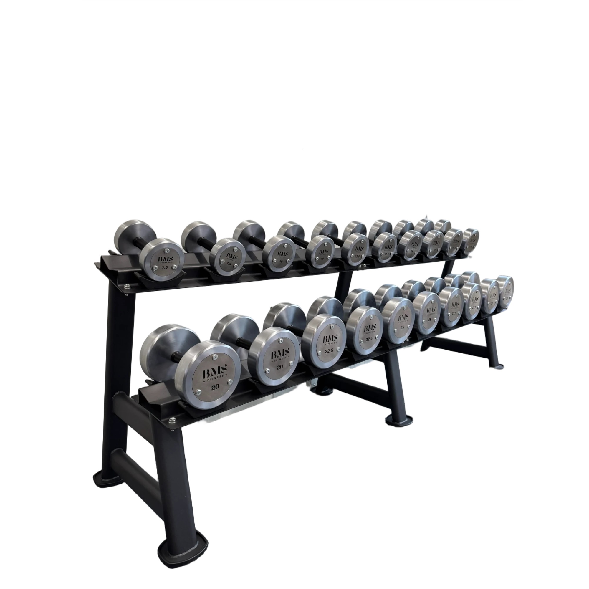 Hard Chrom Rundhantel Set mit 2-reihiger Ablage