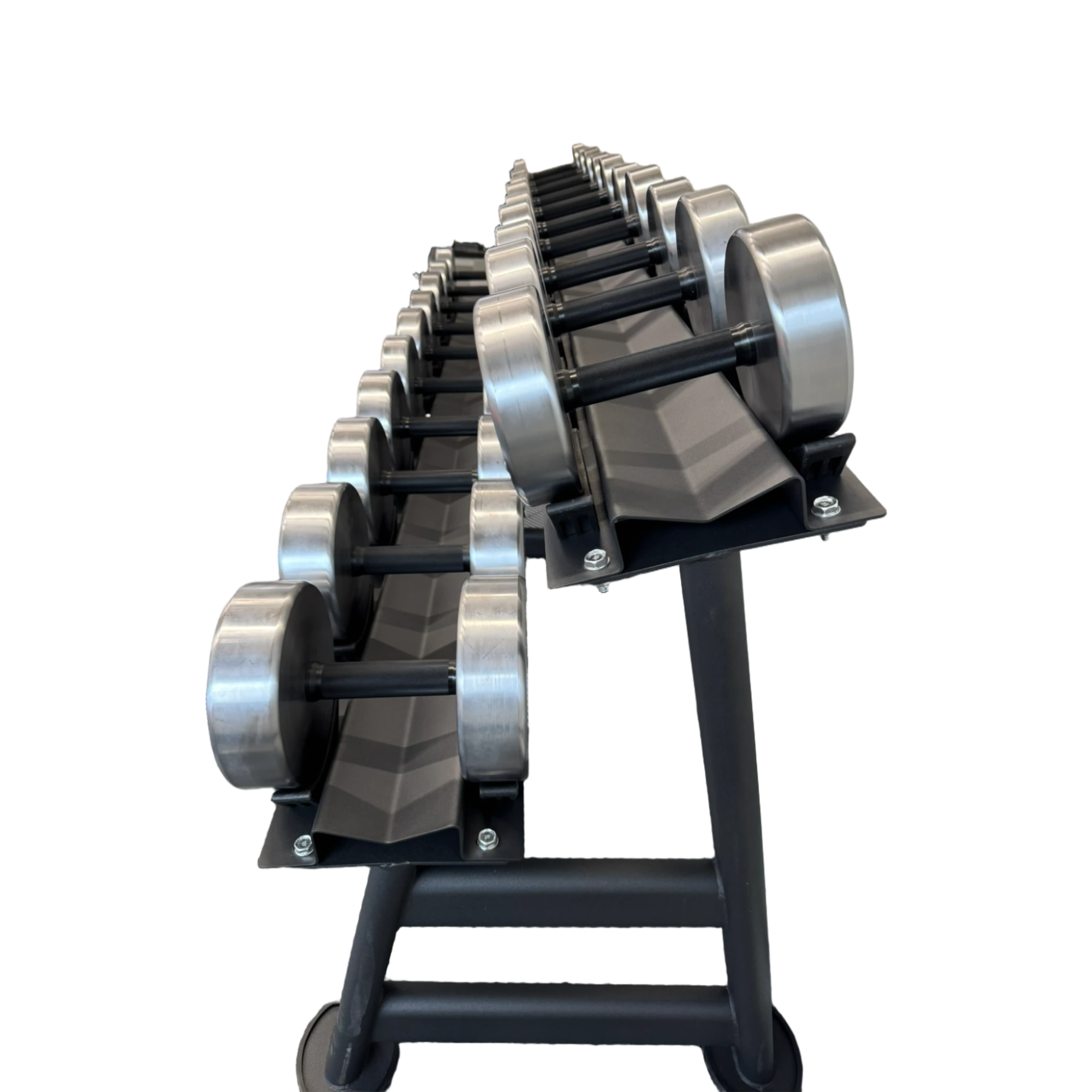 Hard Chrom Rundhantel Set mit 2-reihiger Ablage